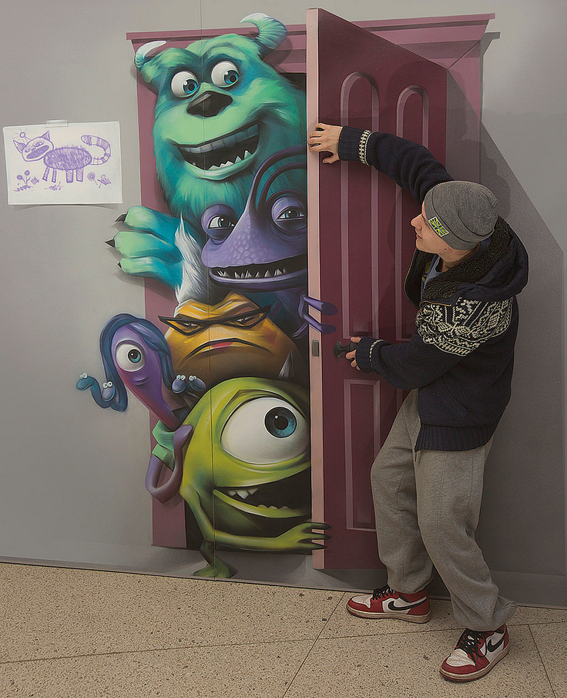 Illustration for article titled Clever 3-D art exhibit brings the cast of Monsters, Inc. to life